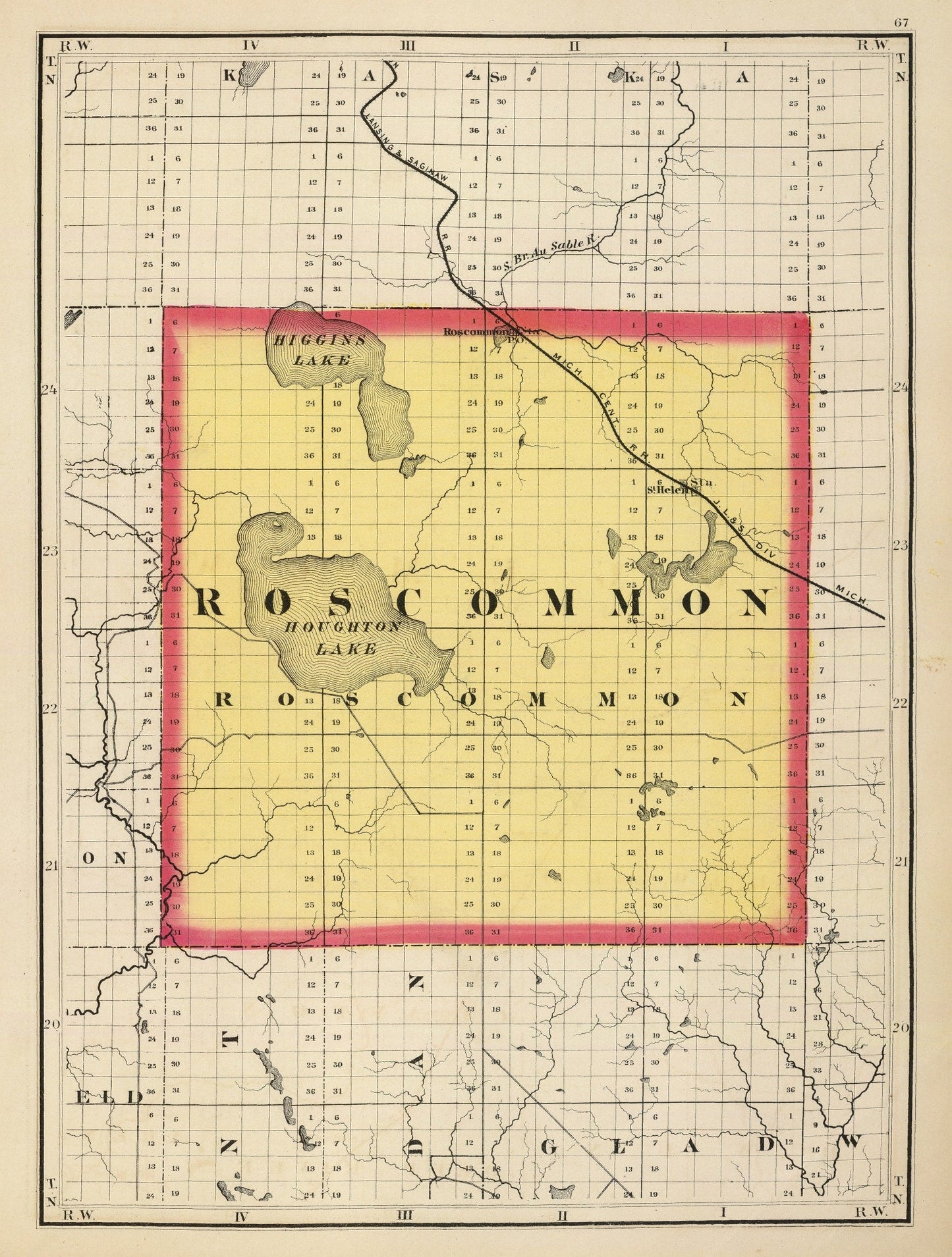 Vintage Map of Roscommon County, Michigan, 1873