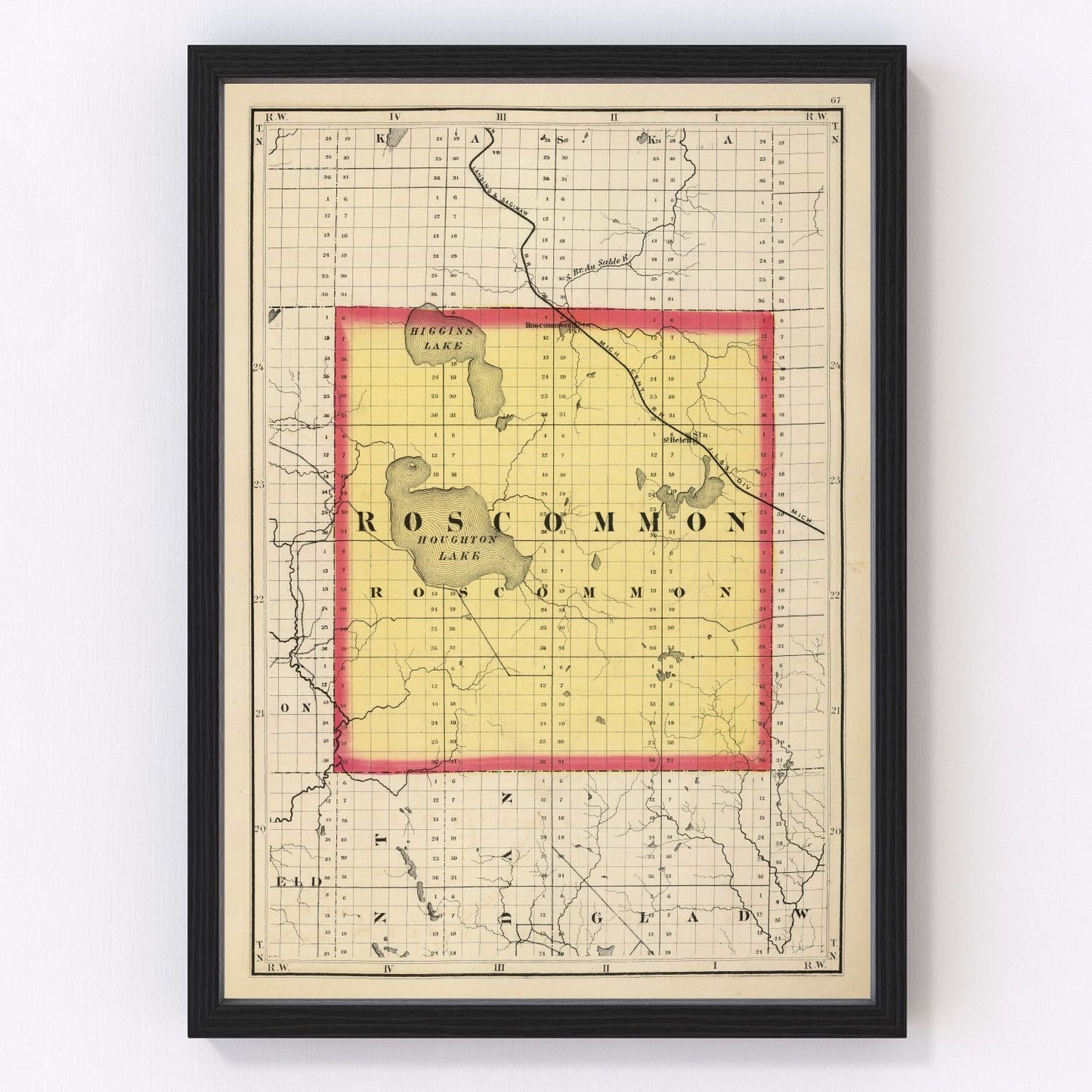 Vintage map of Roscommon County, Michigan, 1873