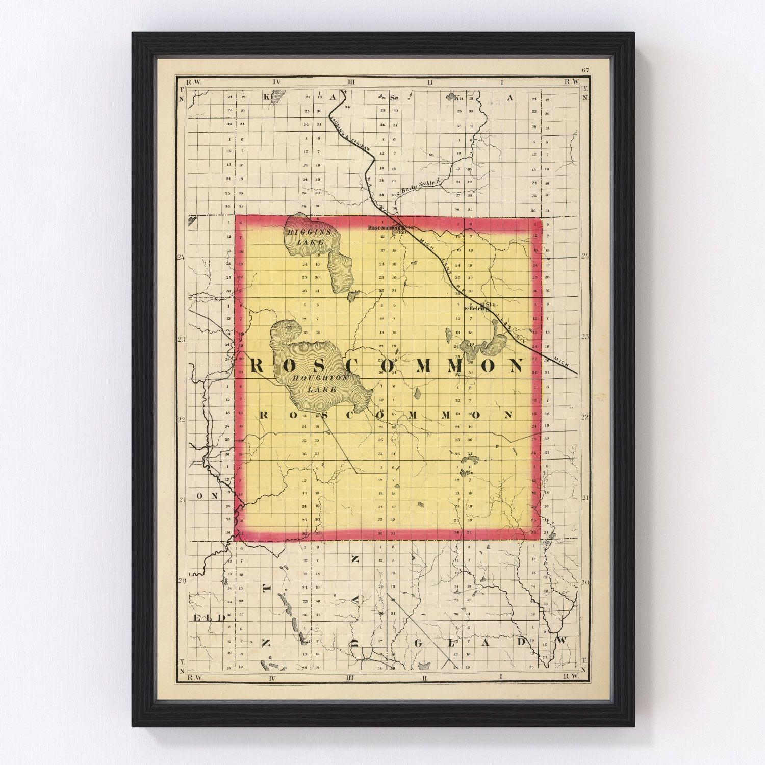 Vintage map of Roscommon County, Michigan, 1873