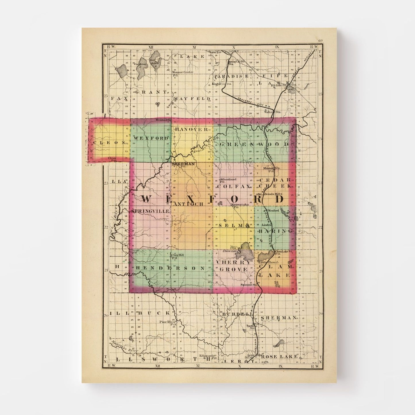 Vintage Map of Wexford County, Michigan, 1873