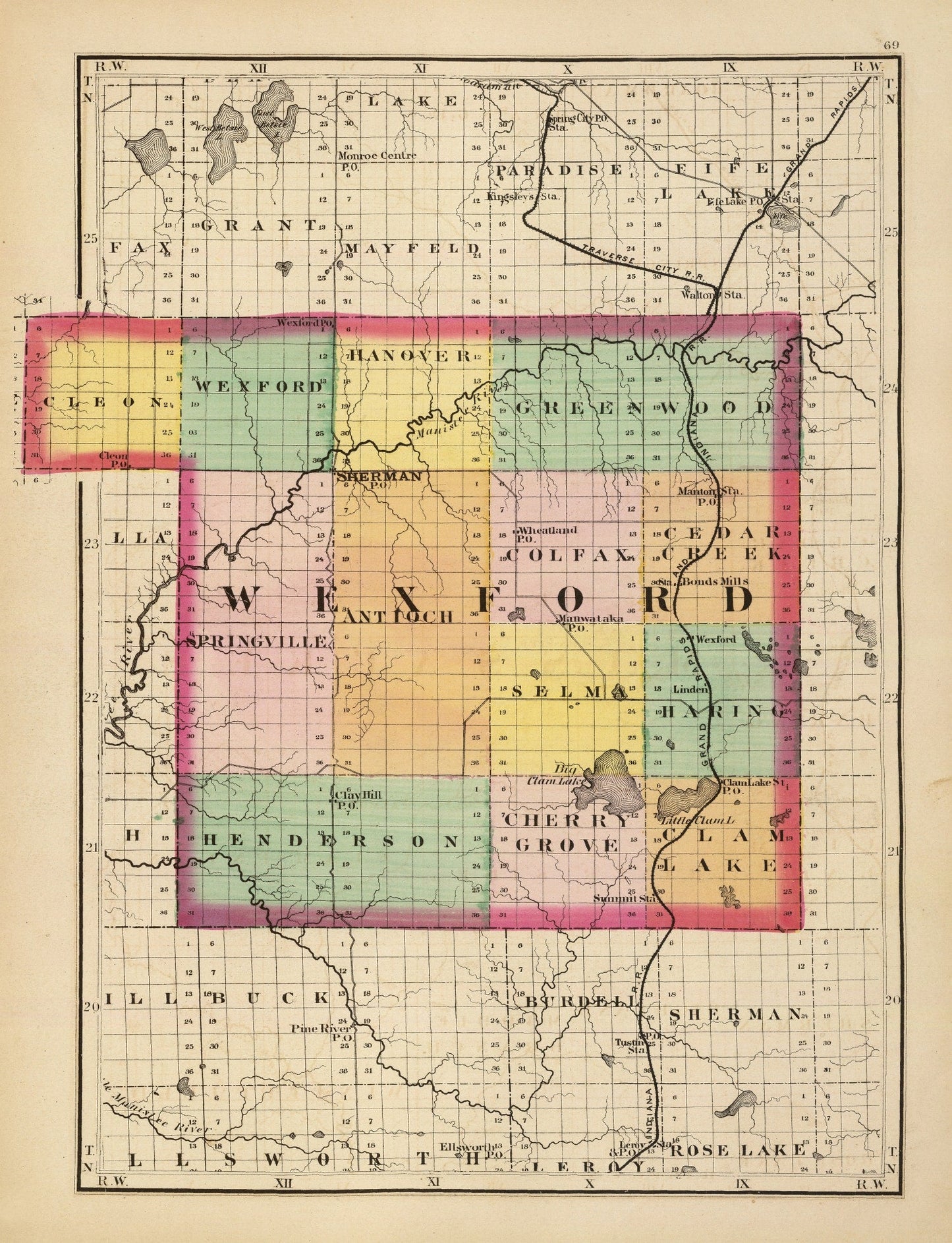 Vintage Map of Wexford County, Michigan, 1873