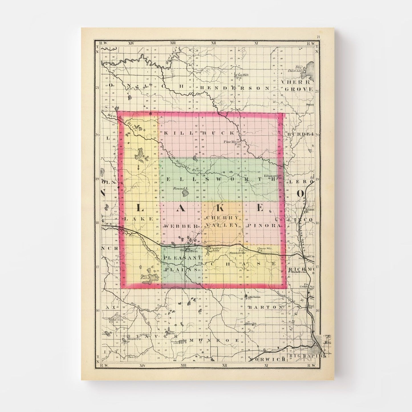 Vintage Map of Lake County, Michigan, 1873