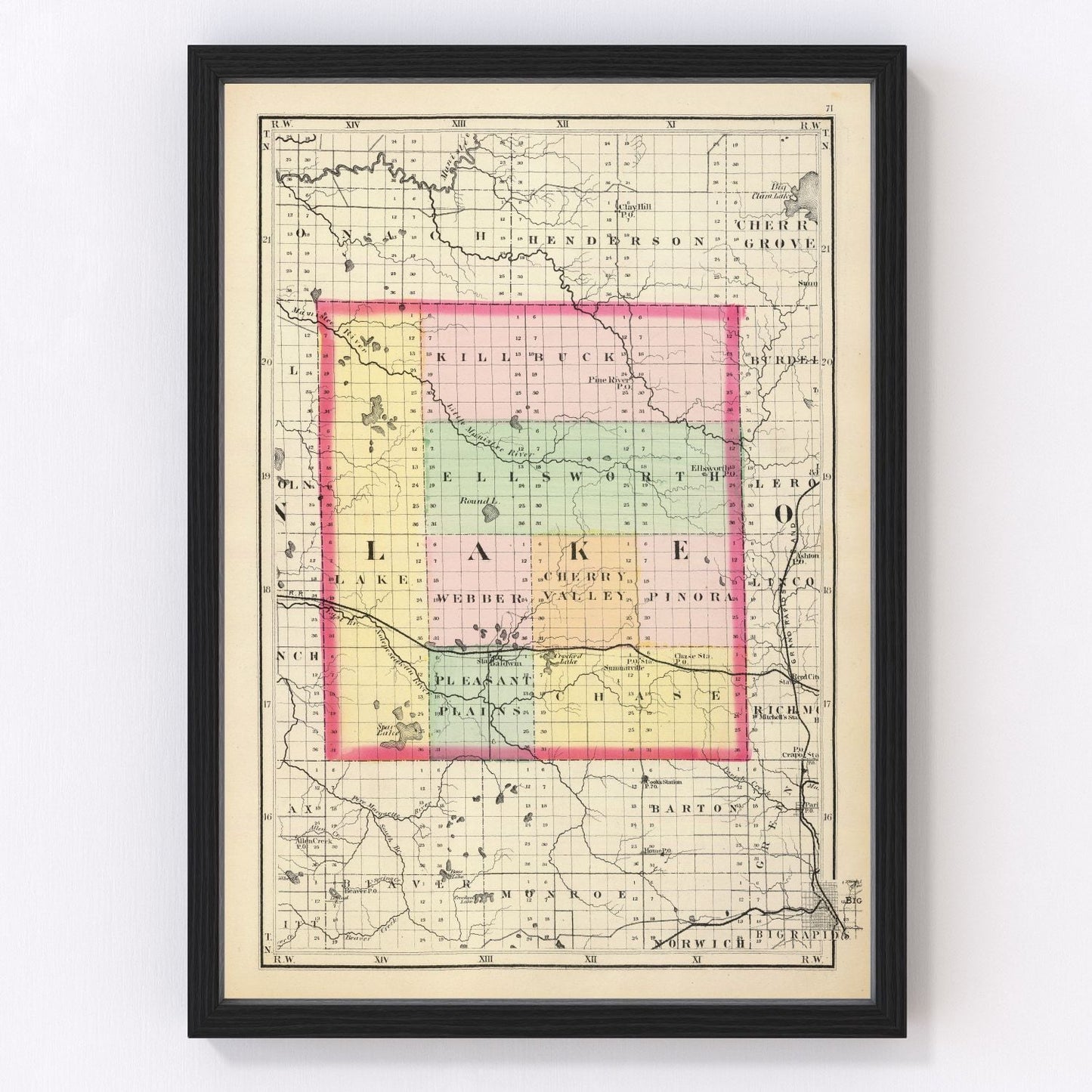 vintage map of Lake County, Michigan, 1873