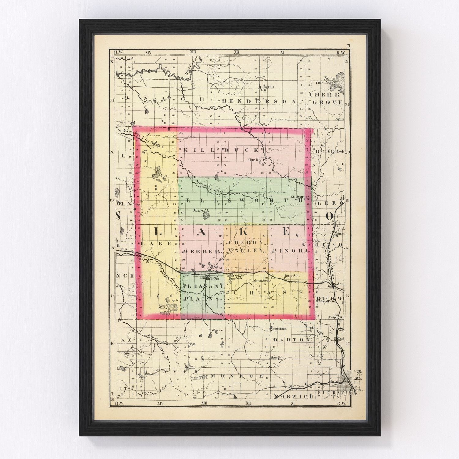 vintage map of Lake County, Michigan, 1873
