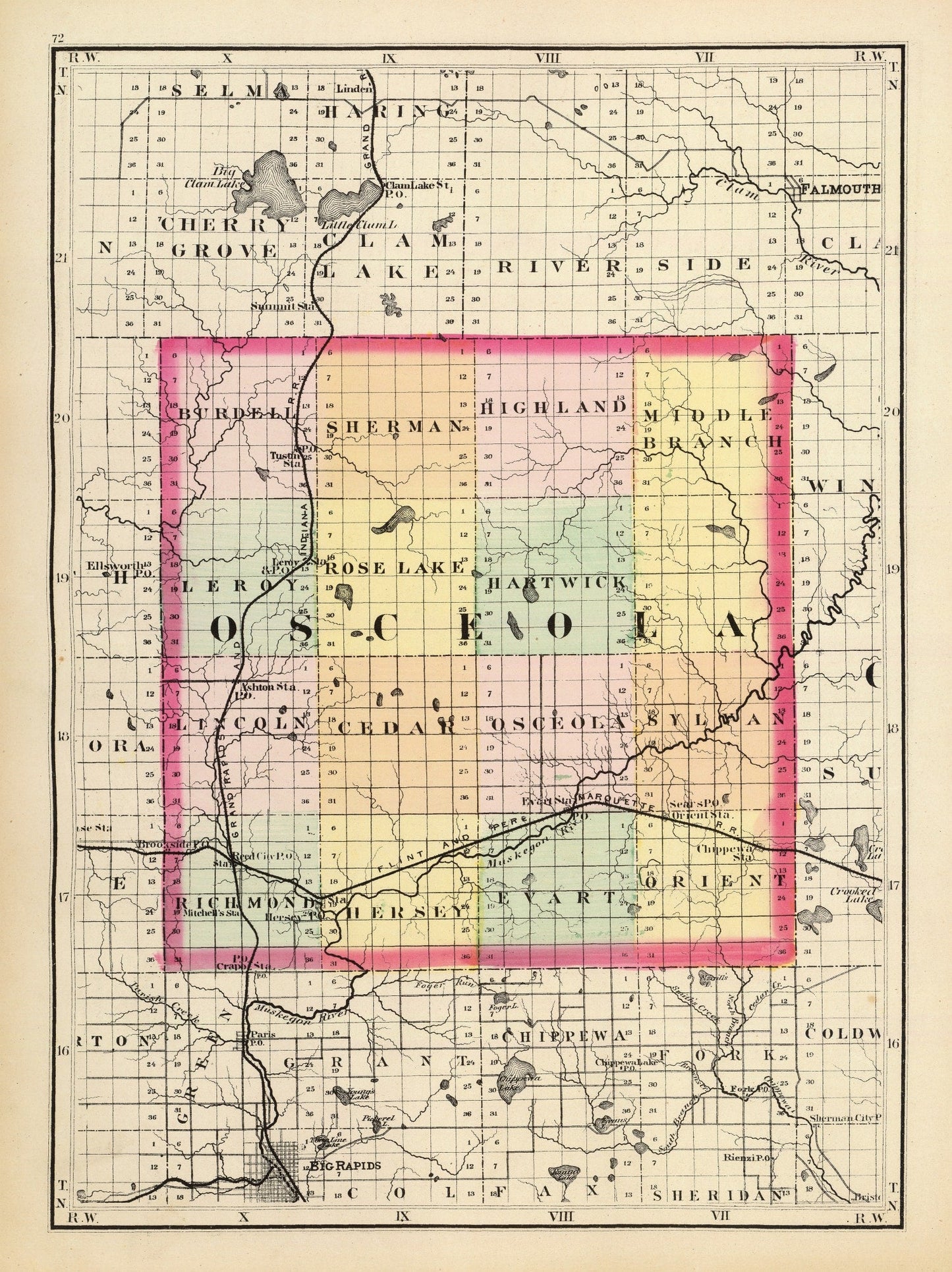 Vintage Map of Osceola County, Michigan, 1873
