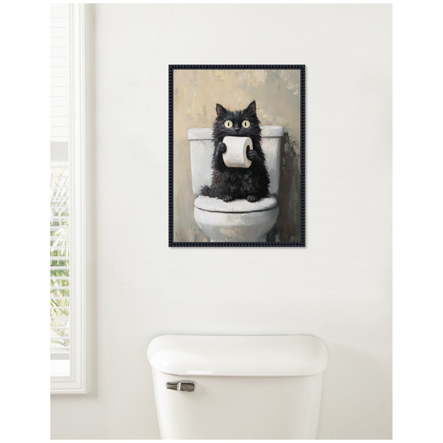 Funny Black Cat Bathroom Framed Canvas Art