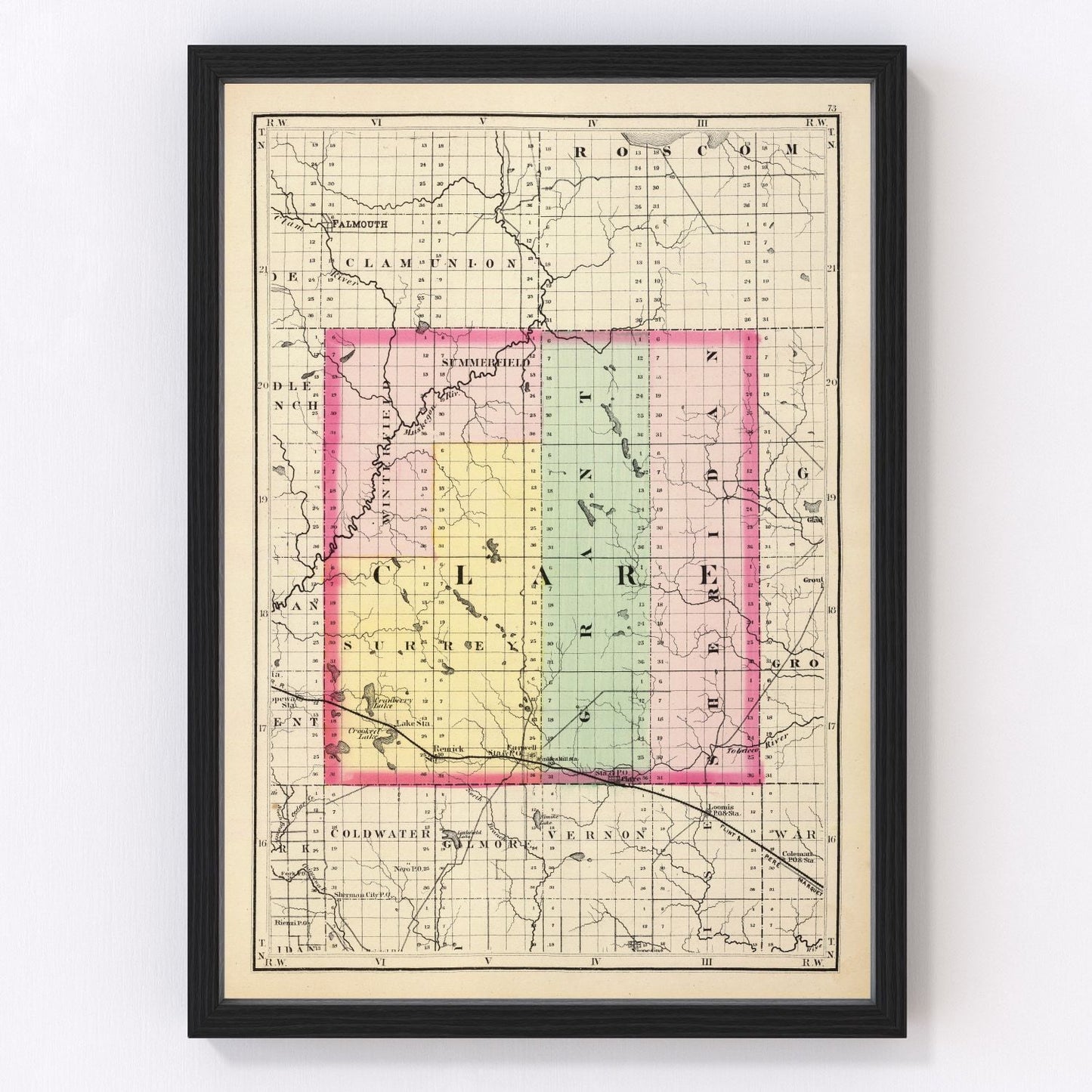Vintage map of Clare County, Michigan, 1873