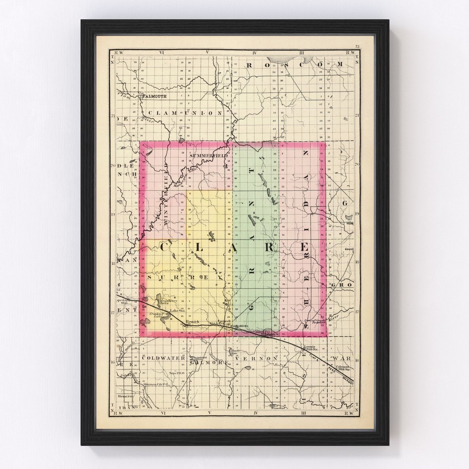Vintage map of Clare County, Michigan, 1873