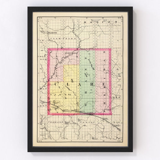 Vintage map of Clare County, Michigan, 1873