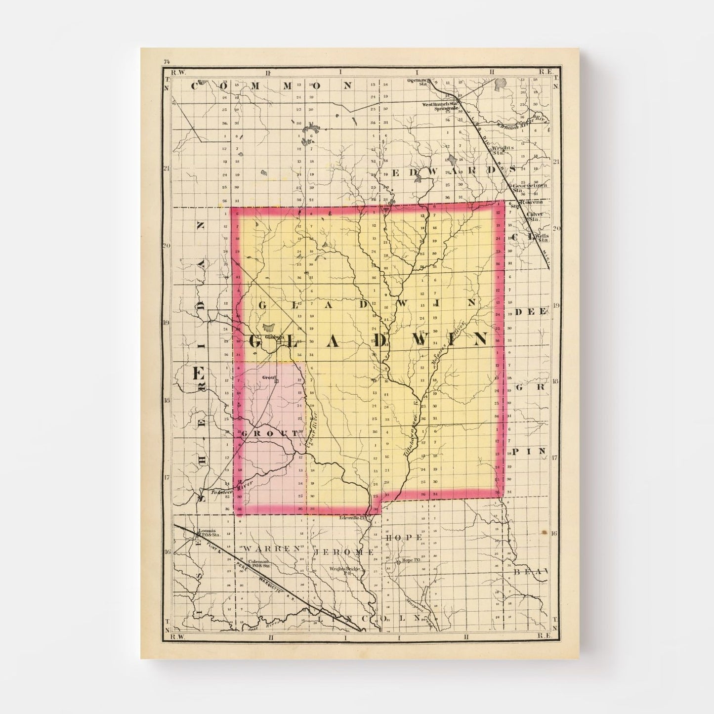 Vintage Map of Gladwin County, Michigan, 1873
