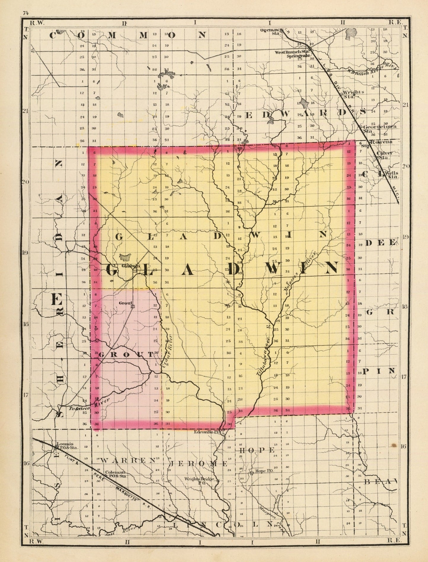 Vintage Map of Gladwin County, Michigan, 1873