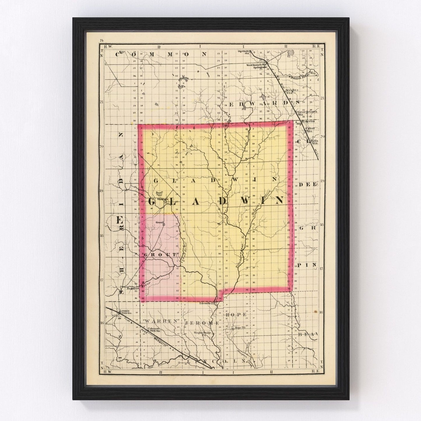 Vintage map of Gladwin County, Michigan, 1873