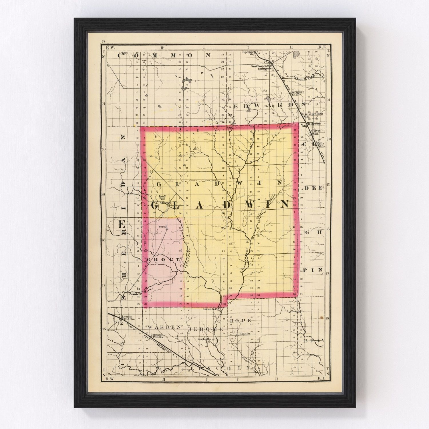 Vintage map of Gladwin County, Michigan, 1873