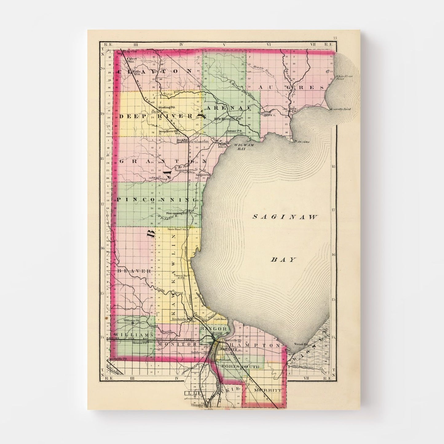 Vintage Map of Saginaw County, Michigan, 1873