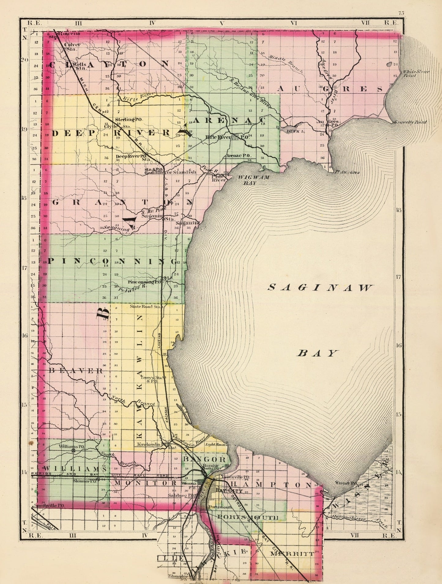 Vintage Map of Saginaw County, Michigan, 1873