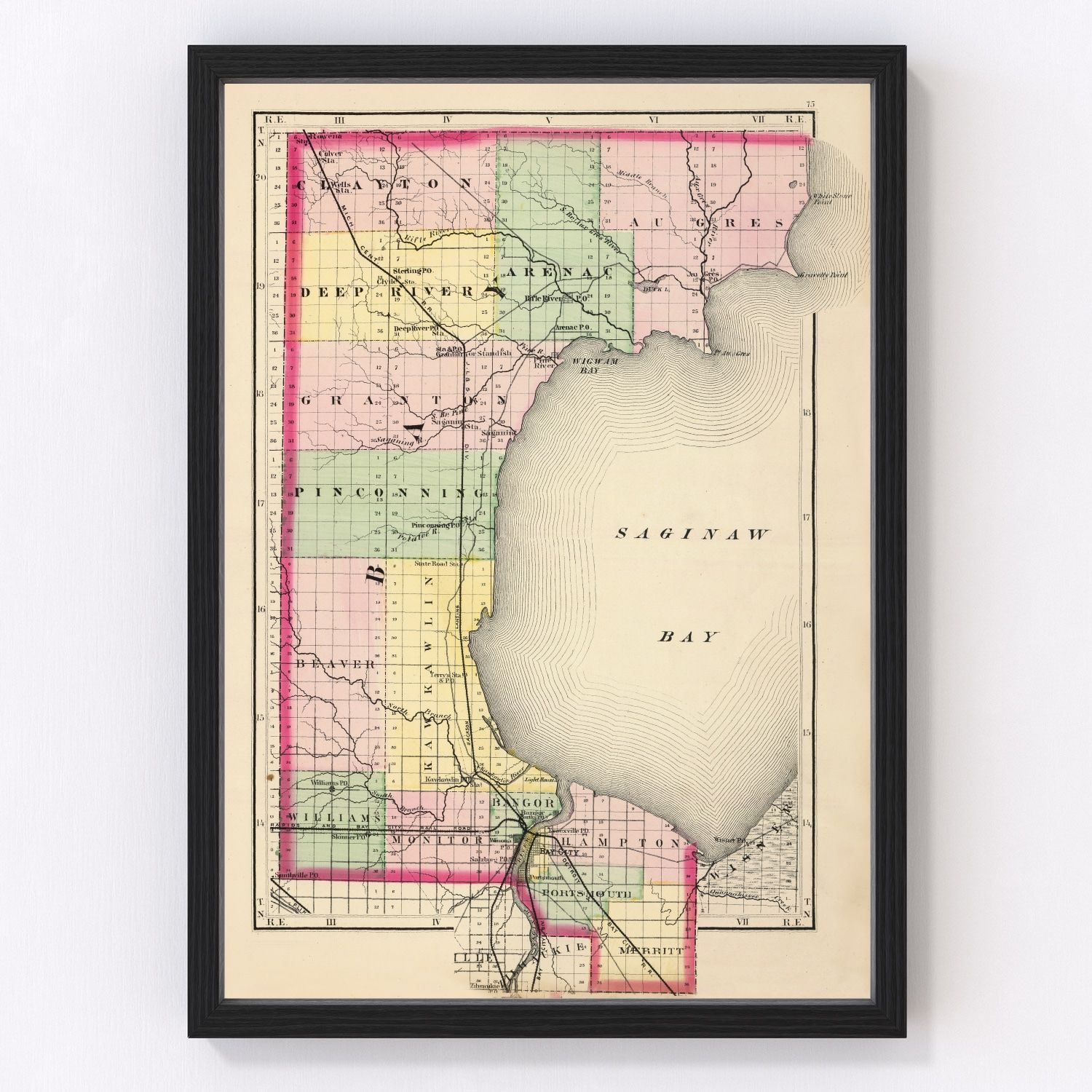 Vintage map of Saginaw County, Michigan, 1873