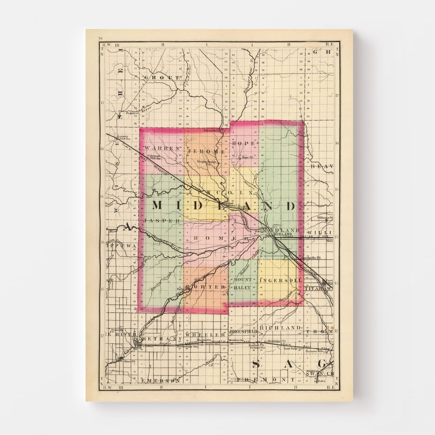 Vintage Map of Midland County, Michigan, 1873