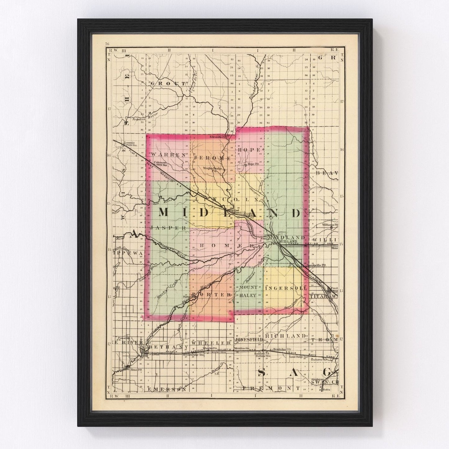 vintage map of Midland County, Michigan, 1873