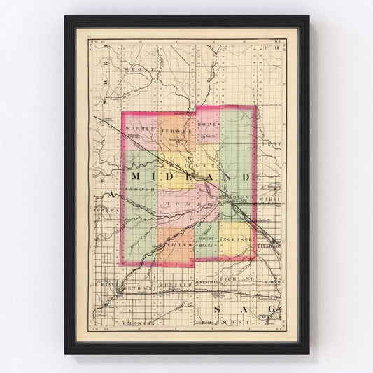 vintage map of Midland County, Michigan, 1873