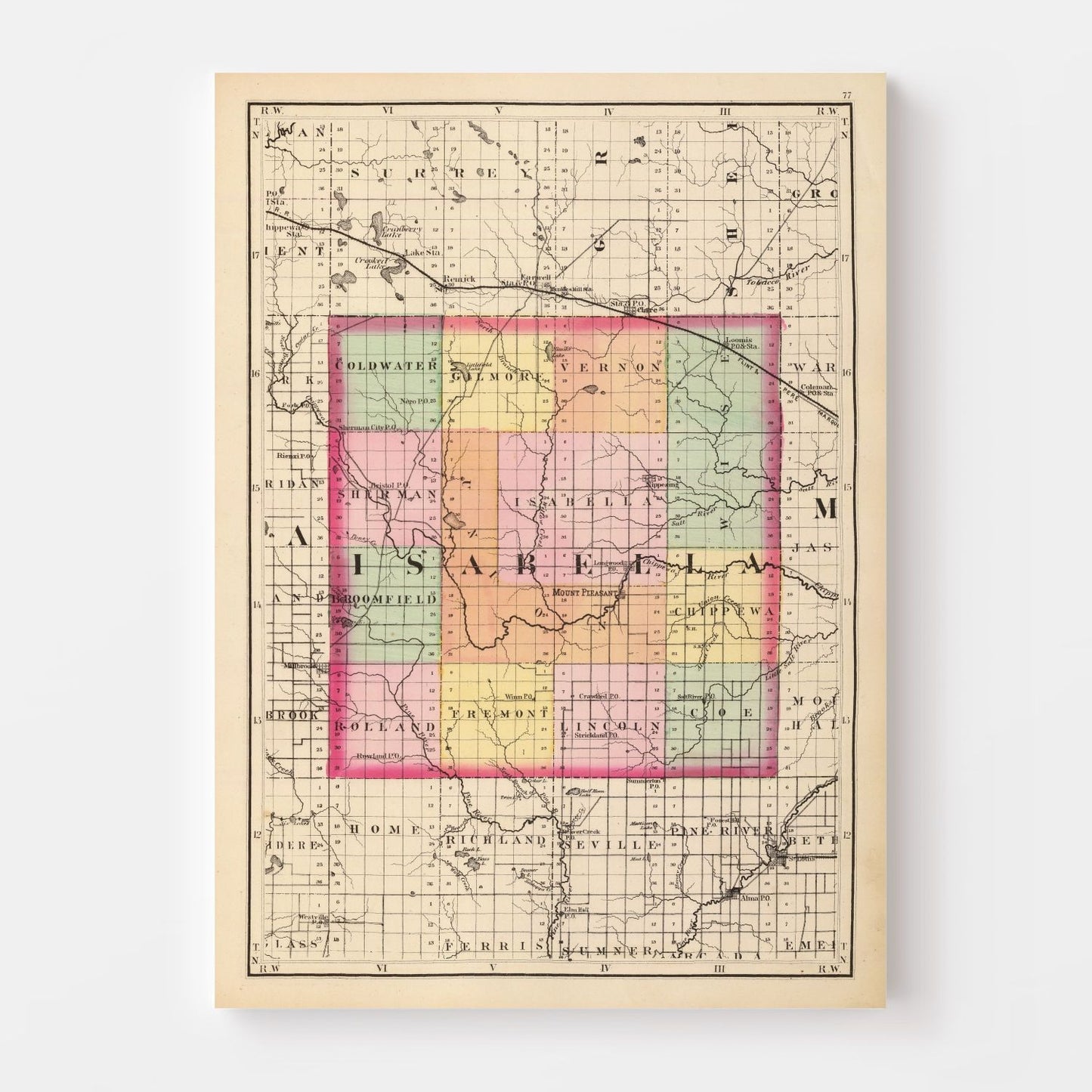 Vintage Map of Isabella County, Michigan, 1873