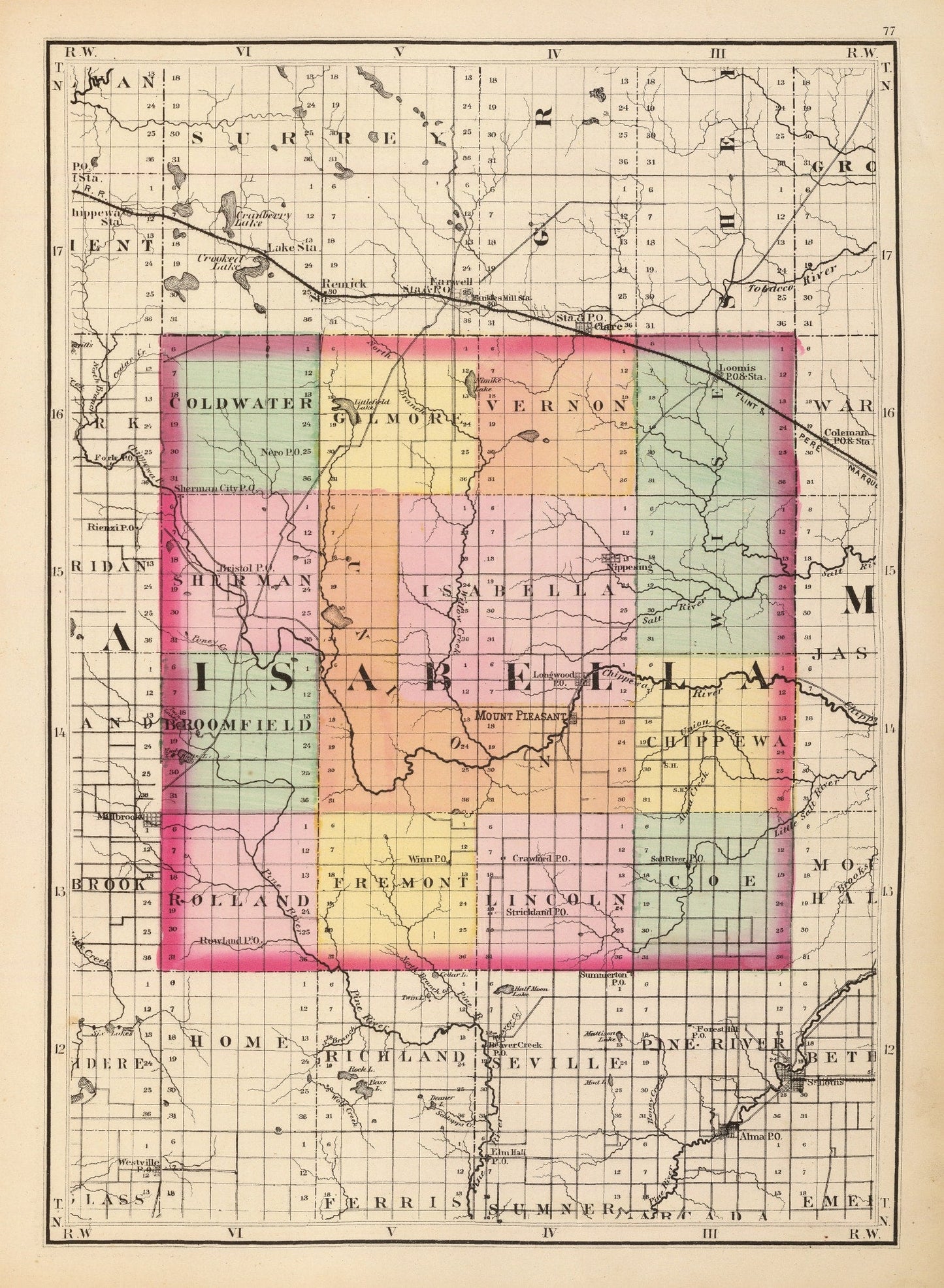 Vintage Map of Isabella County, Michigan, 1873