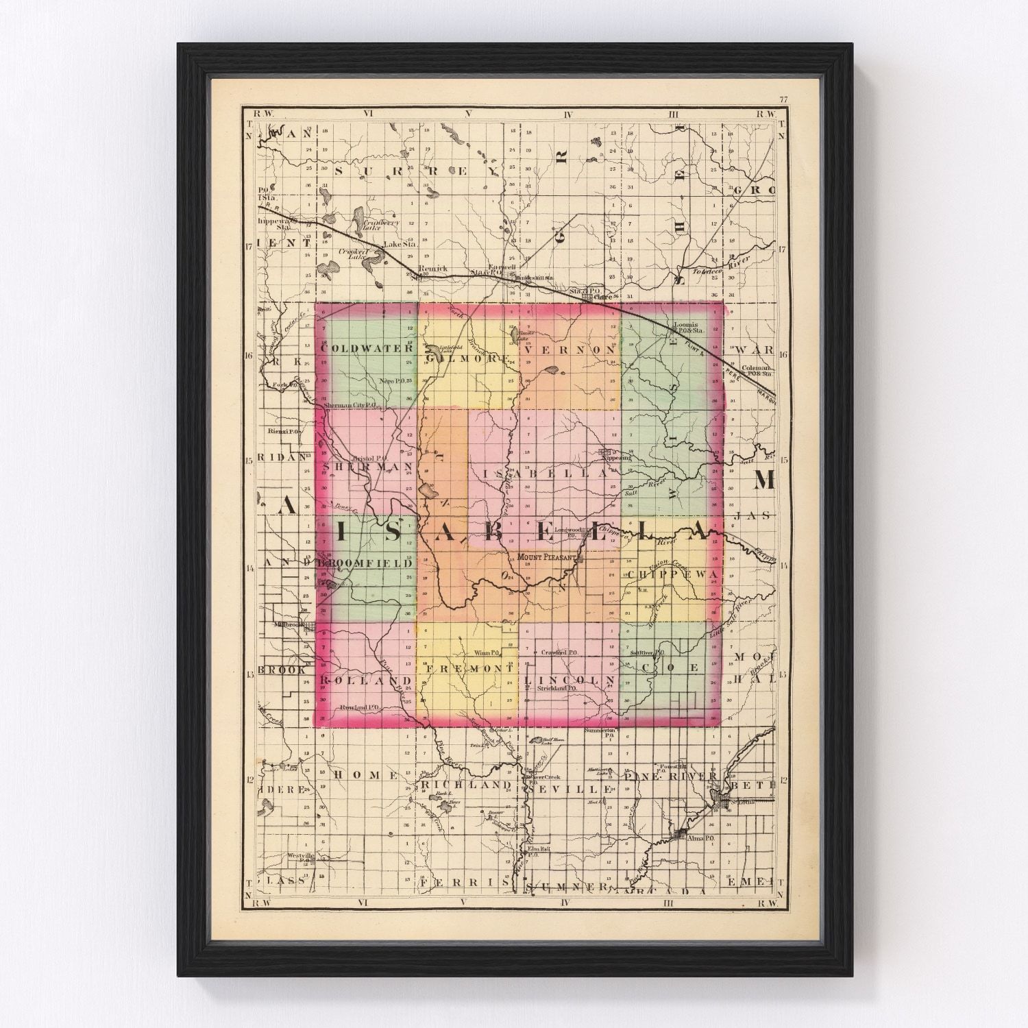 Vintage map of Isabella County, Michigan, 1873