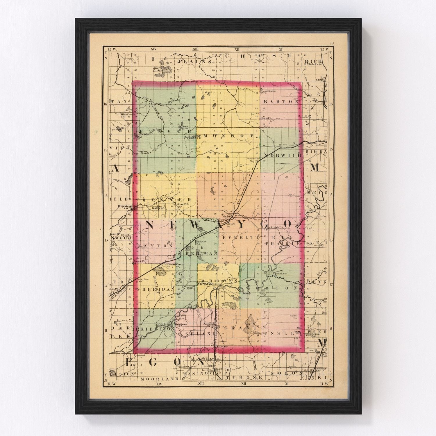 Vintage map of Newaygo County, Michigan, 1873