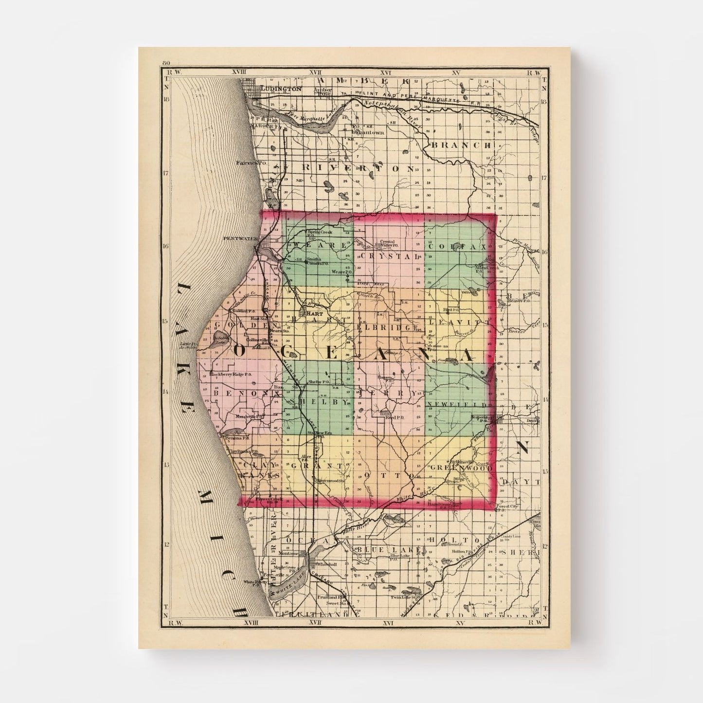 Vintage Map of Oceana County, Michigan, 1873