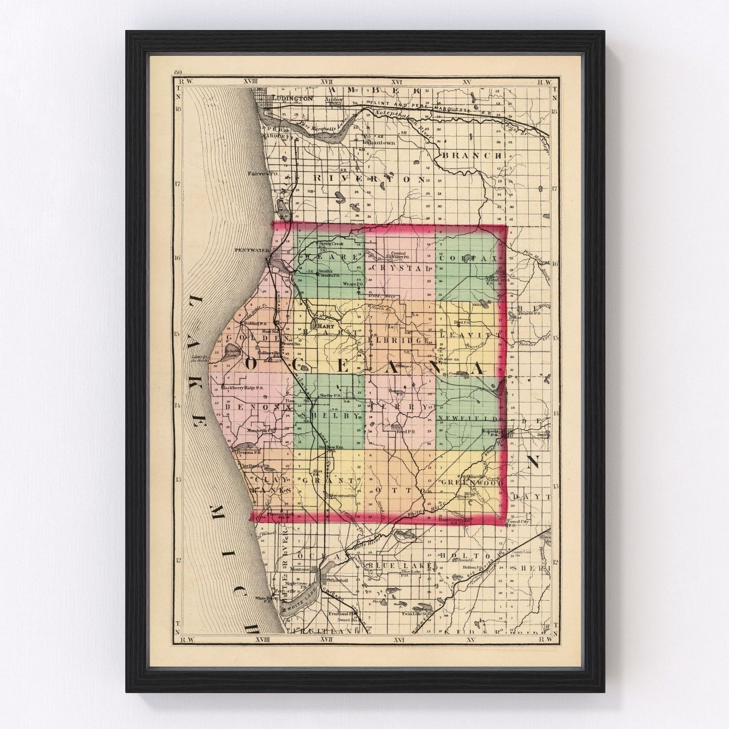 vintage map of Oceana County, Michigan, 1873