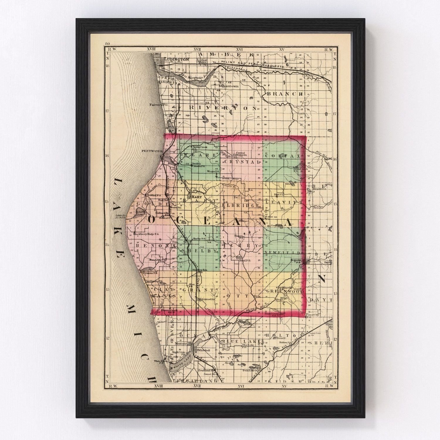 vintage map of Oceana County, Michigan, 1873