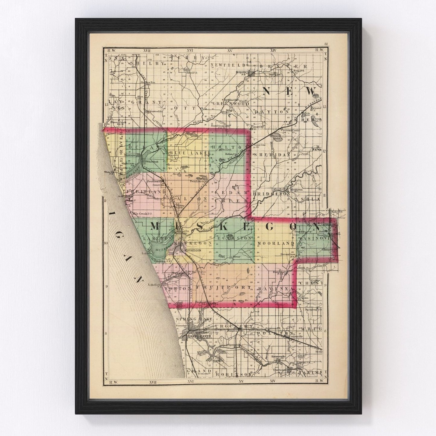 vintage map of Muskegon County, Michigan, 1873