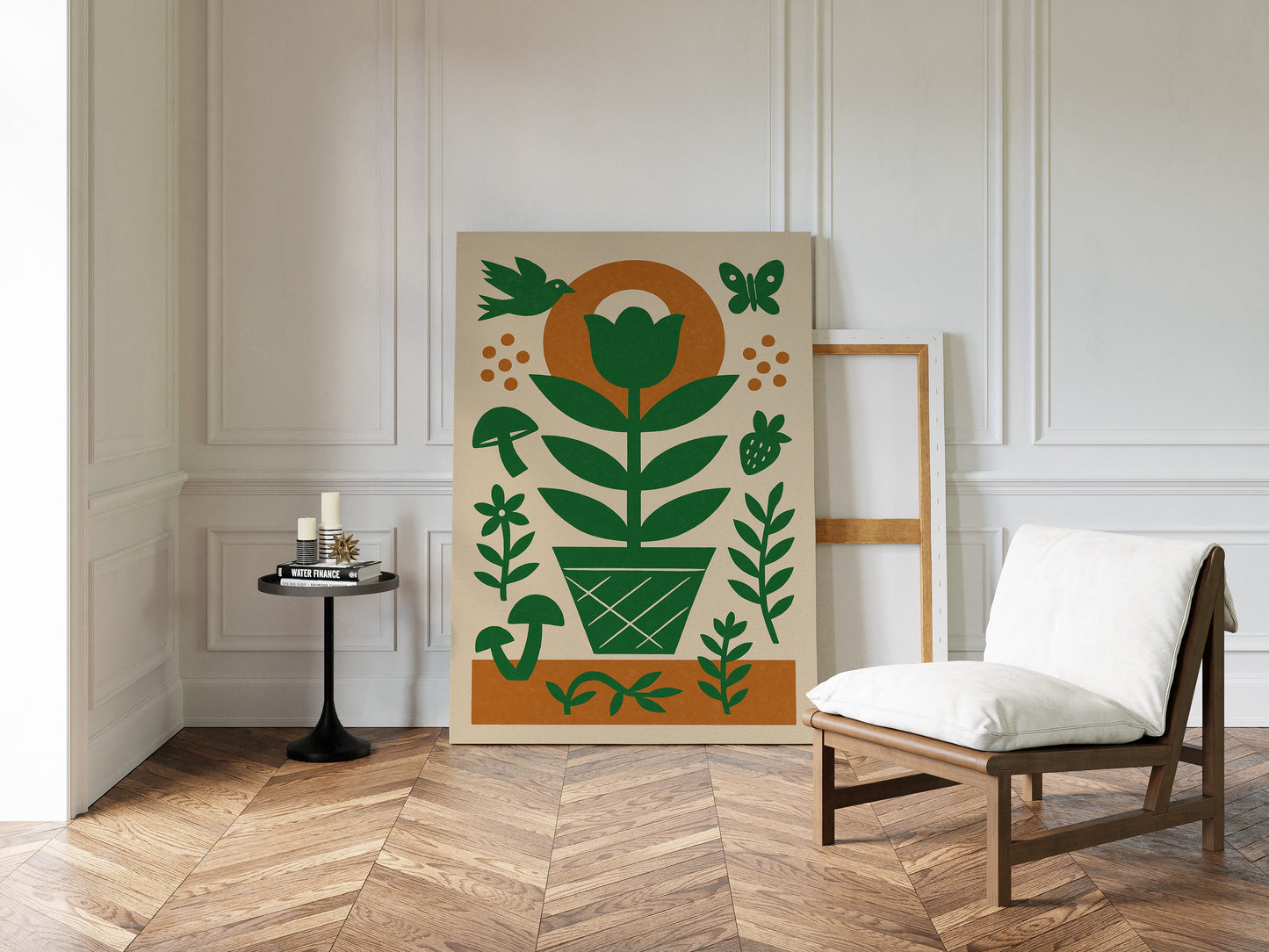 Folk Garden Wall Art - Bird, Butterfly and Tulip Print