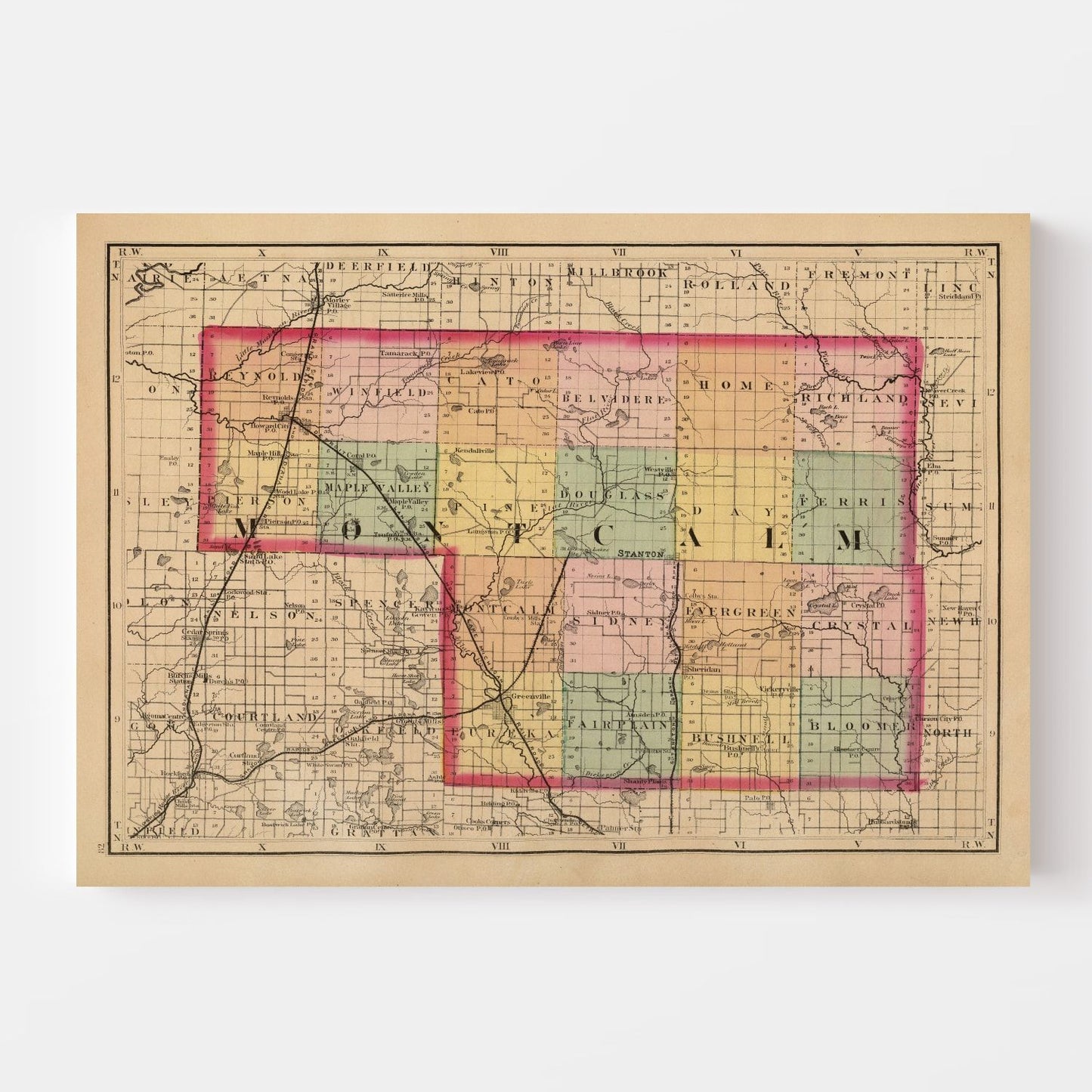 Vintage Map of Montcalm County, Michigan, 1873