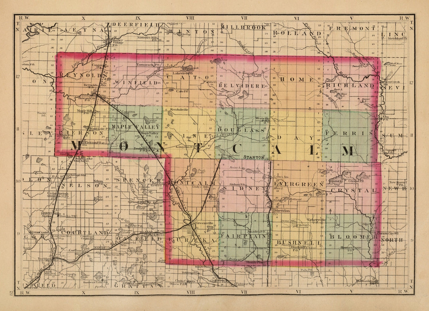 Vintage Map of Montcalm County, Michigan, 1873
