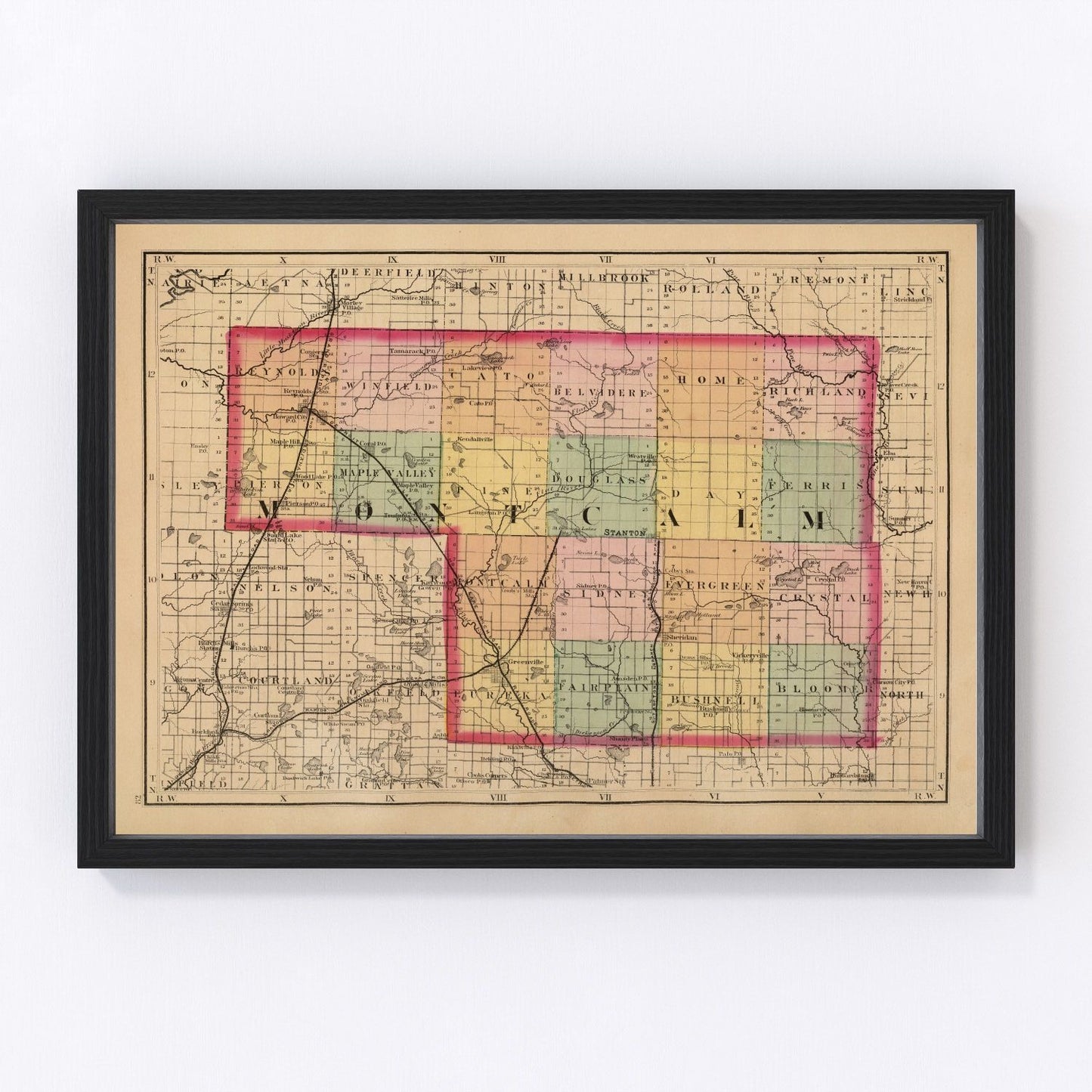 Vintage map of Montcalm County, Michigan, 1873