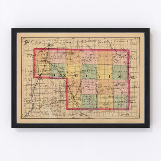 Vintage map of Montcalm County, Michigan, 1873