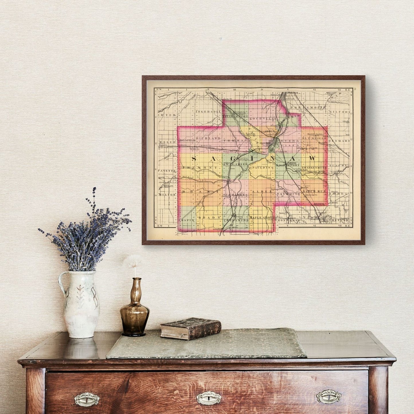 Vintage Map of Saginaw County, Michigan, 1873