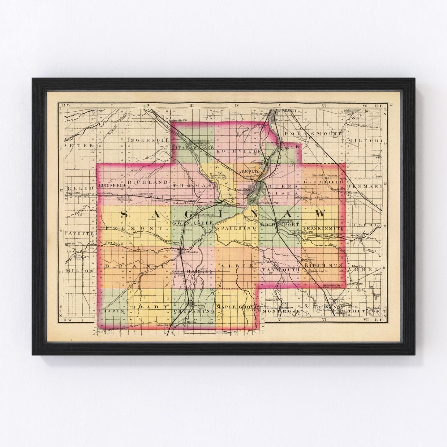 vintage map of Saginaw County, Michigan, 1873