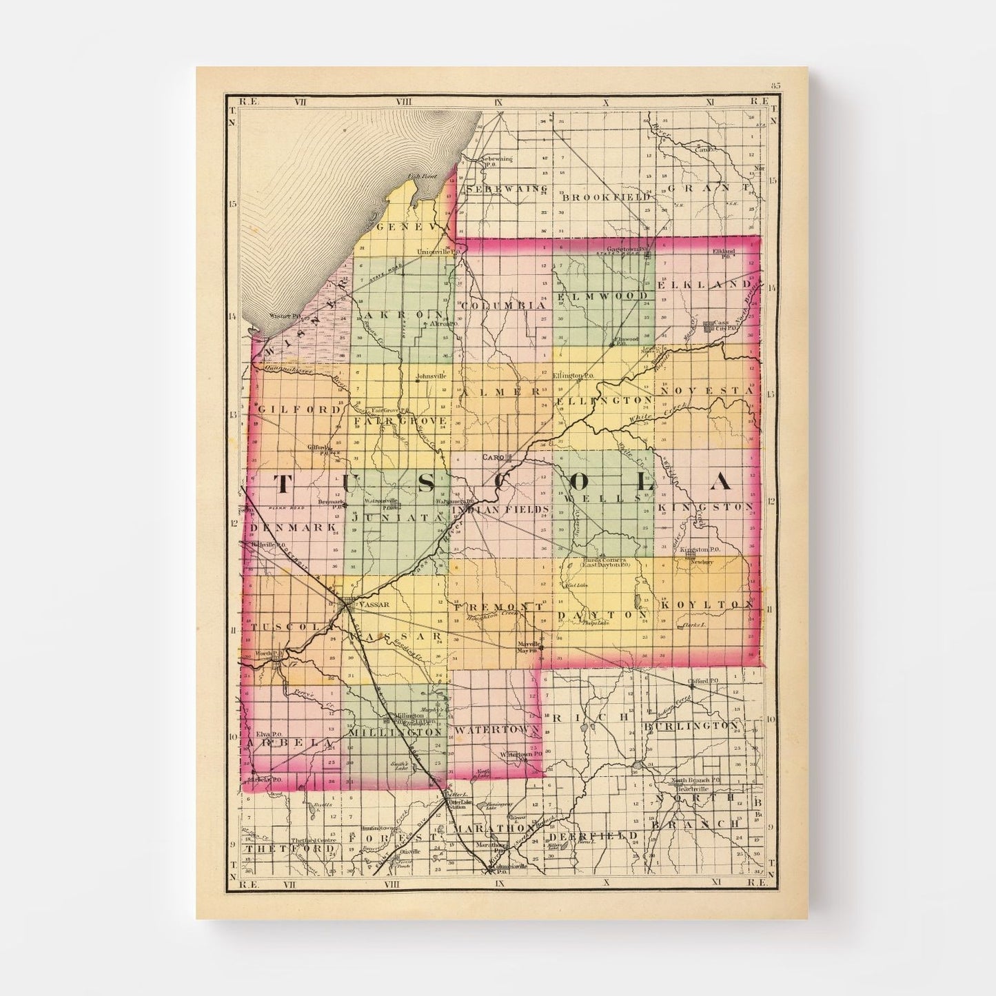 Vintage Map of Tuscola County, Michigan, 1873