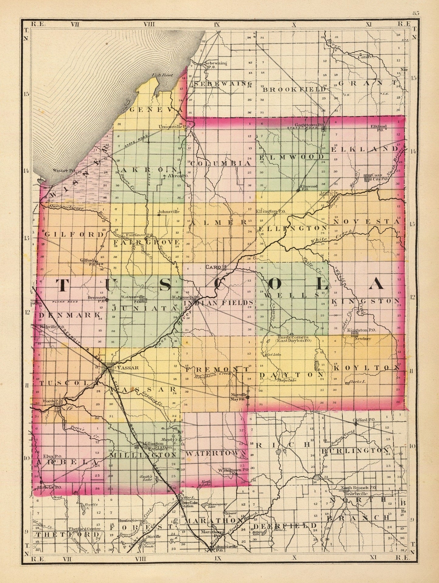 Vintage Map of Tuscola County, Michigan, 1873