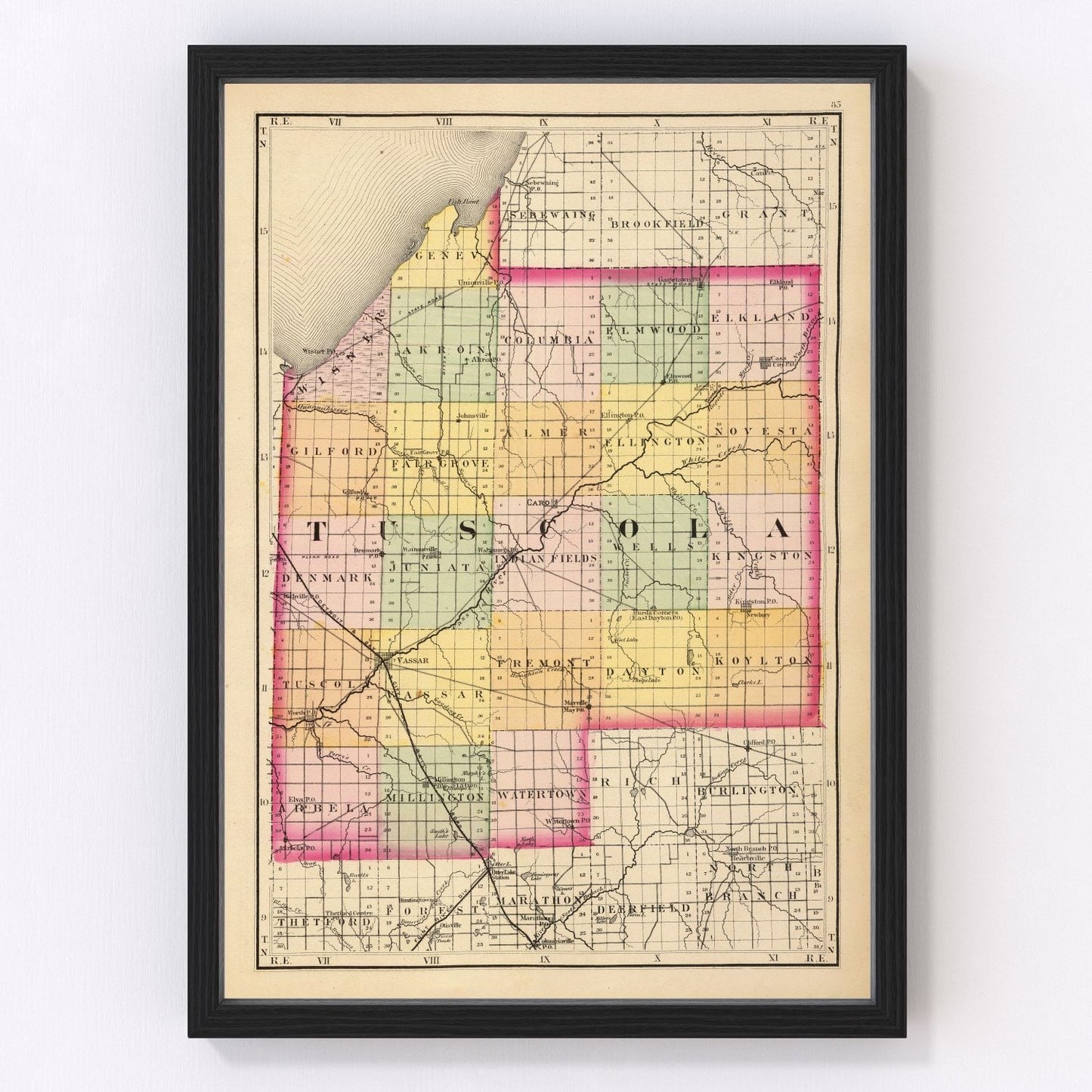 Vintage map of Tuscola County, Michigan, 1873