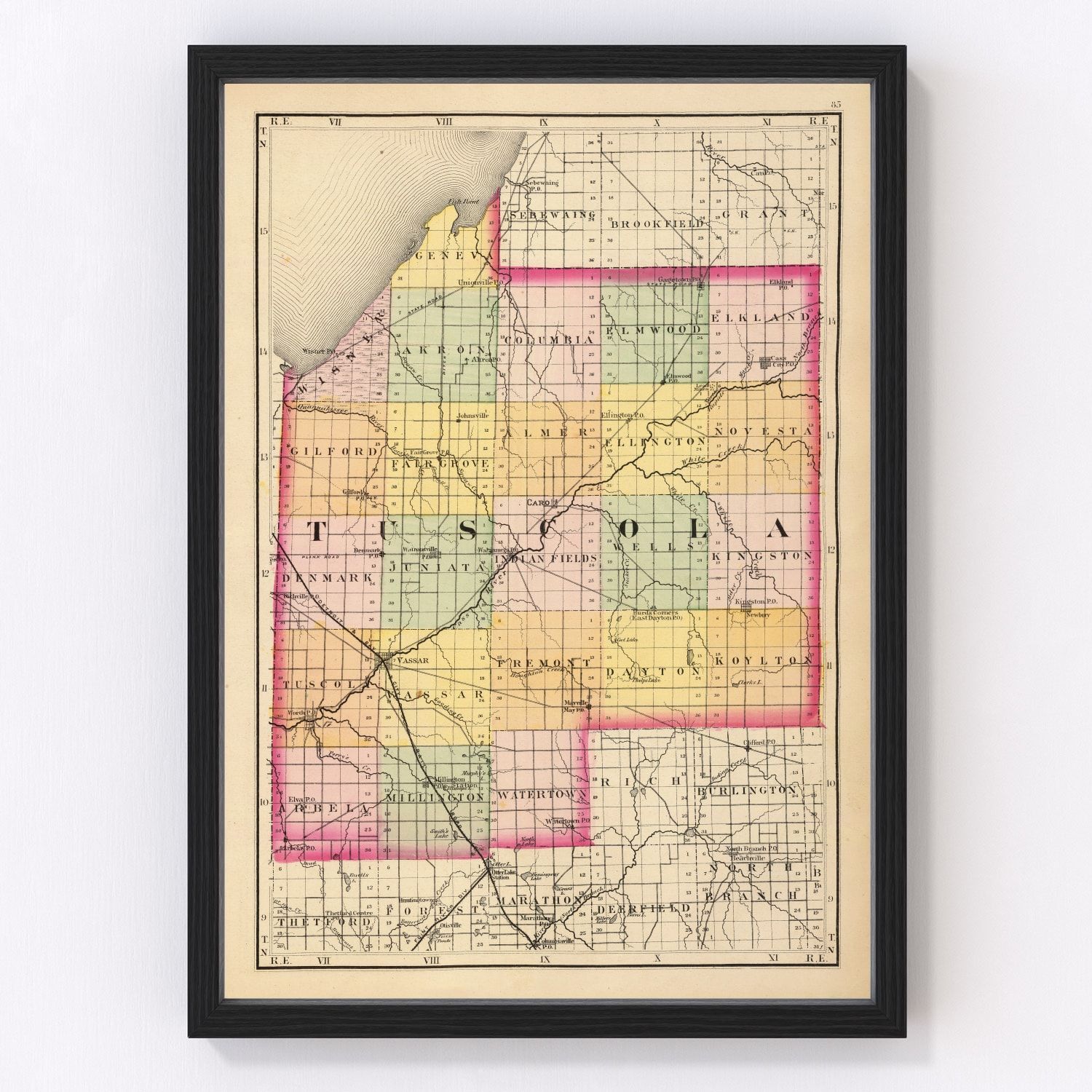 Vintage map of Tuscola County, Michigan, 1873