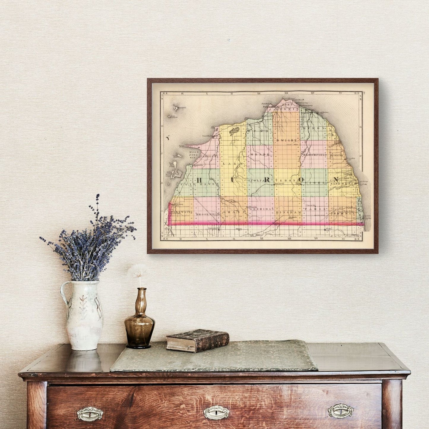 Vintage Map of Huron County, Michigan, 1873