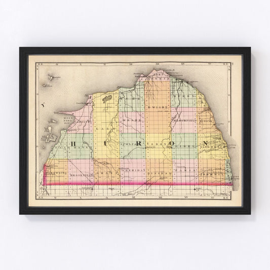 Vintage map of Huron County, Michigan, 1873