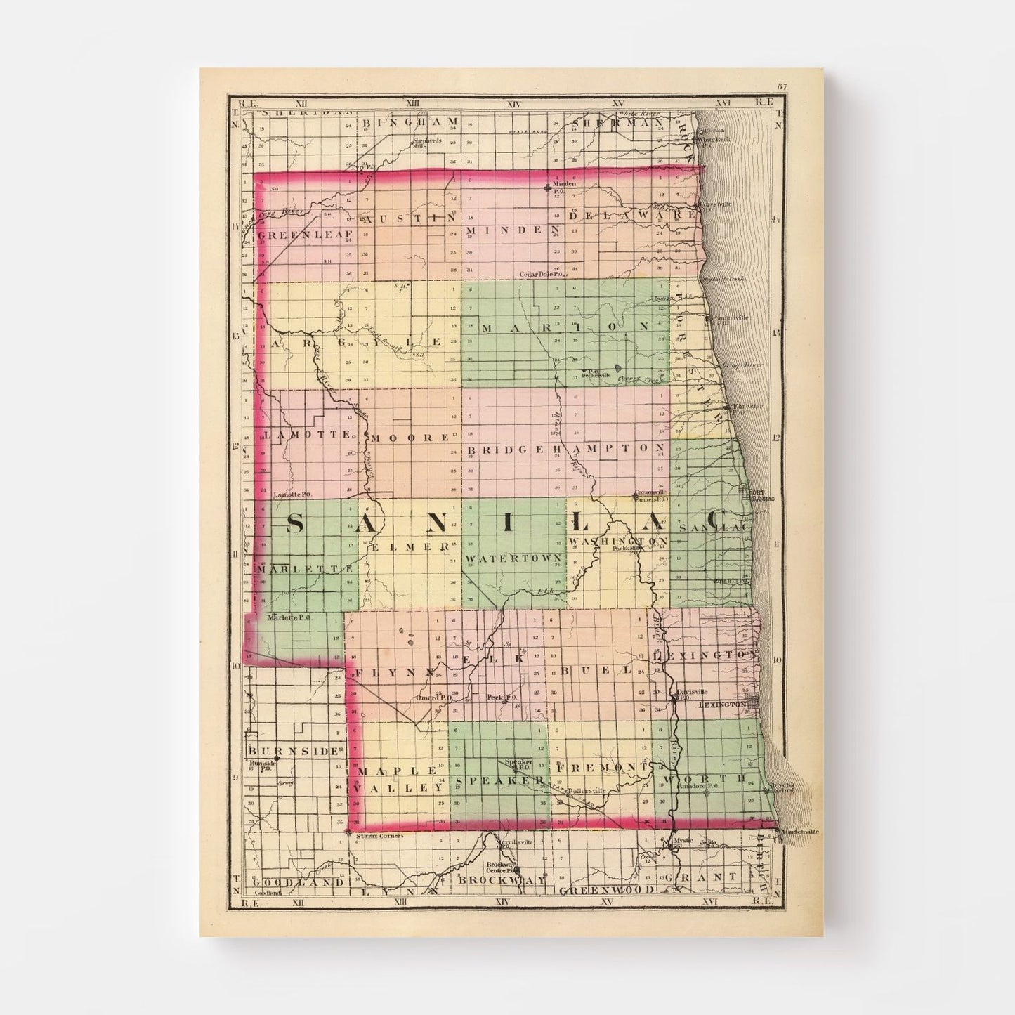Vintage Map of Sanilac County, Michigan, 1873