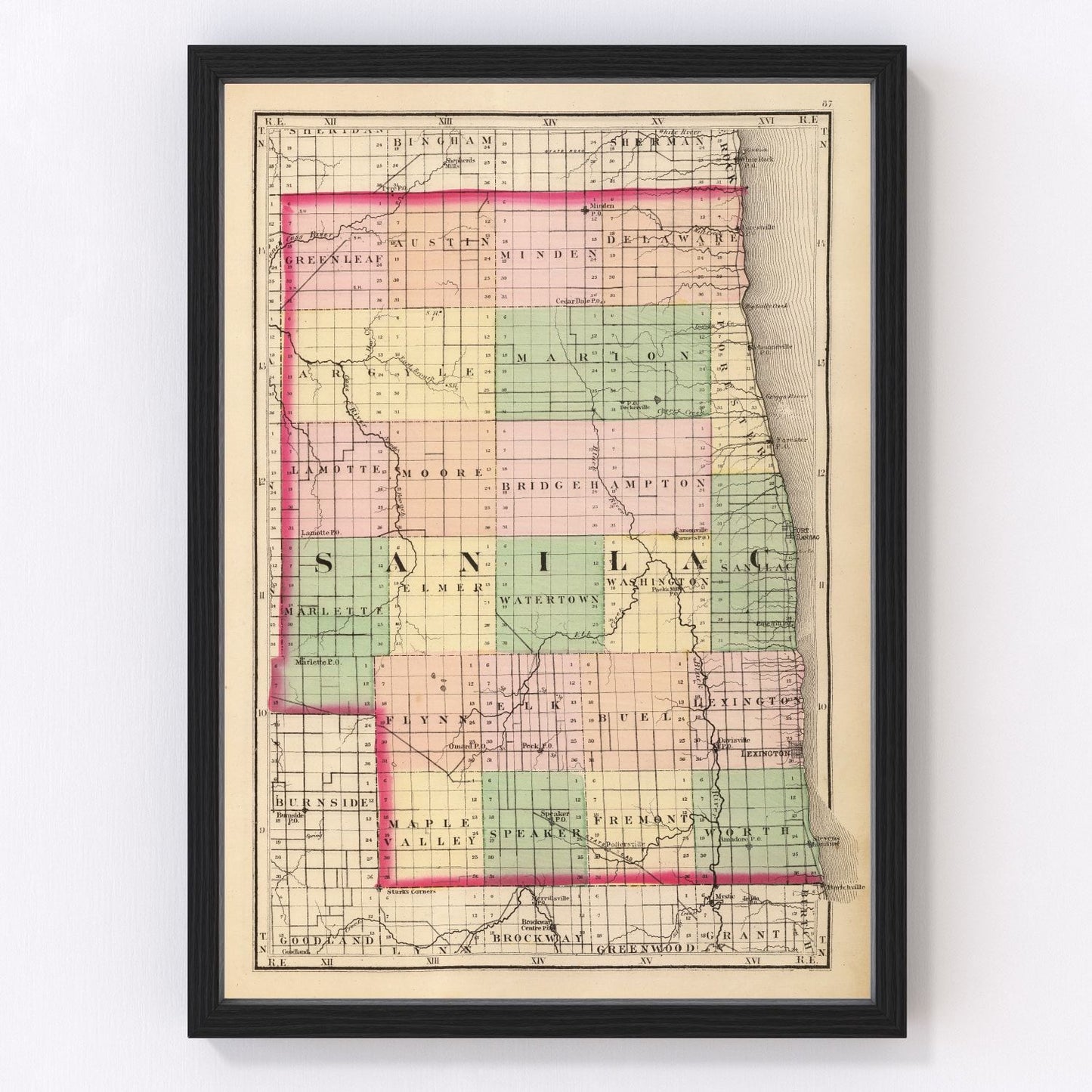 vintage map of Sanilac County, Michigan, 1873