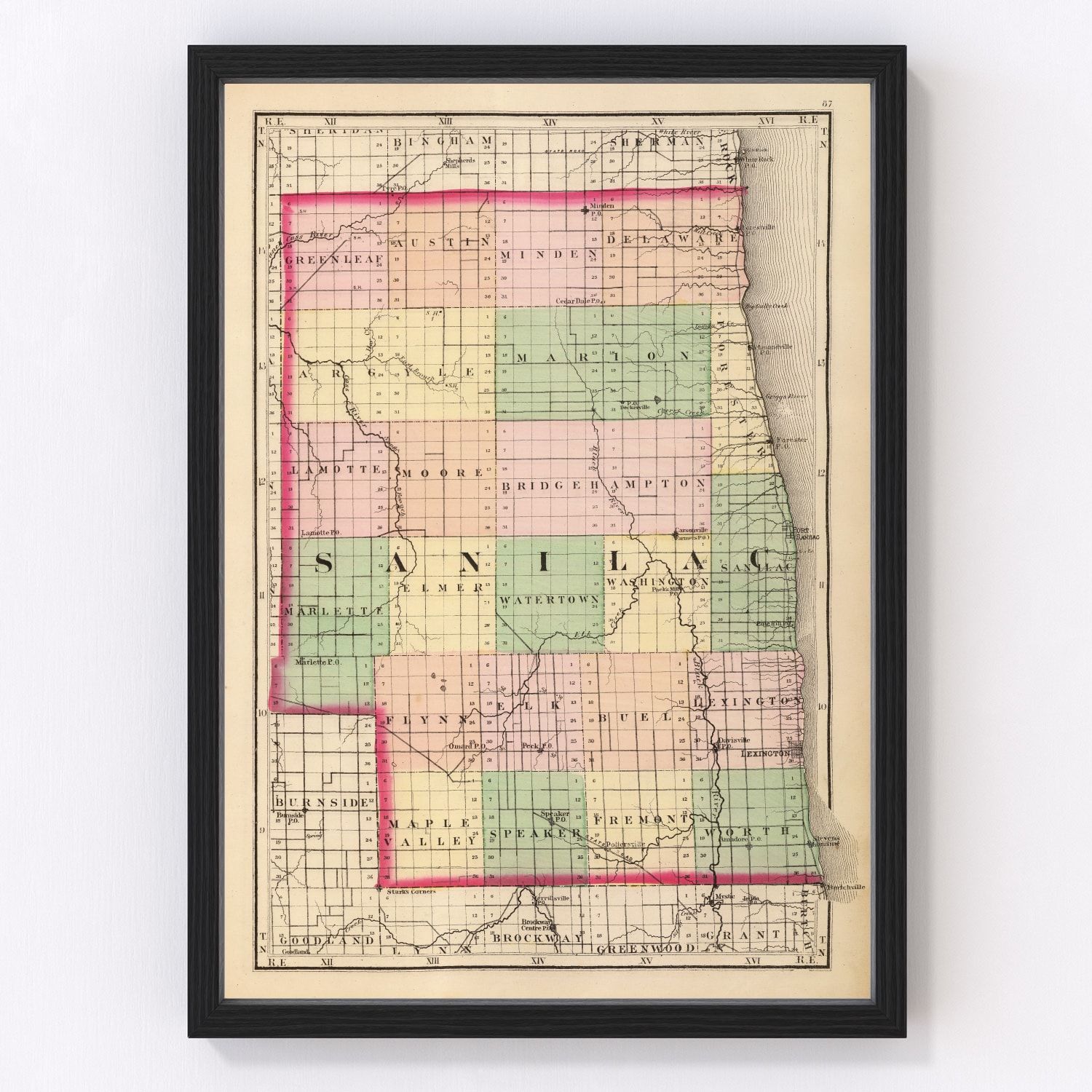 vintage map of Sanilac County, Michigan, 1873