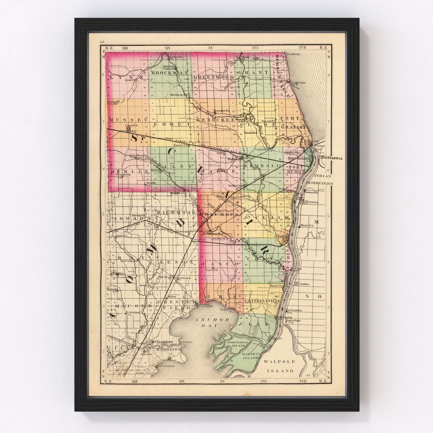 vintage map of St. Clair County, Michigan, 1873