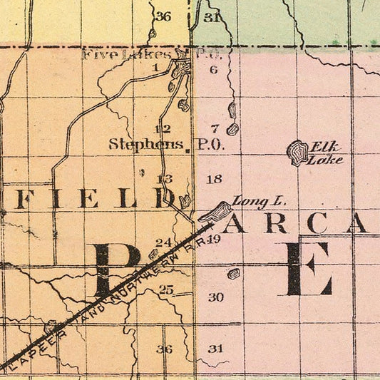 Vintage Map of Lapeer County, Michigan, 1873