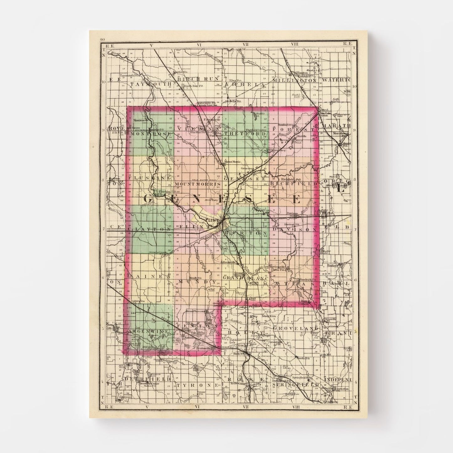 Vintage Map of Genesee County, Michigan, 1873